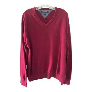 Tommy Hilfiger Men’s XXL V-Neck Sweater Red Cotton Pullover
